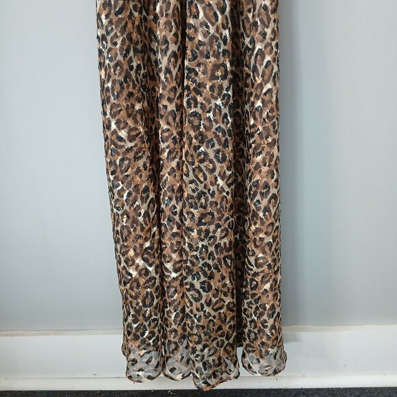 VTG 1990s Hampton Nites Sz 12 Cheetah Print Chiffon Cocktail Maxi Dress Lined - Picture 6 of 14